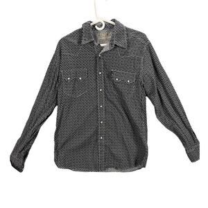 Cinch Shirt Mens Medium Modern Fit Pearl Snap Black Clover Western Rodeo Country